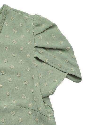 Perfee Swiss Dot Round Neck Petal Sleeve Blouse for Women - Selvanelle