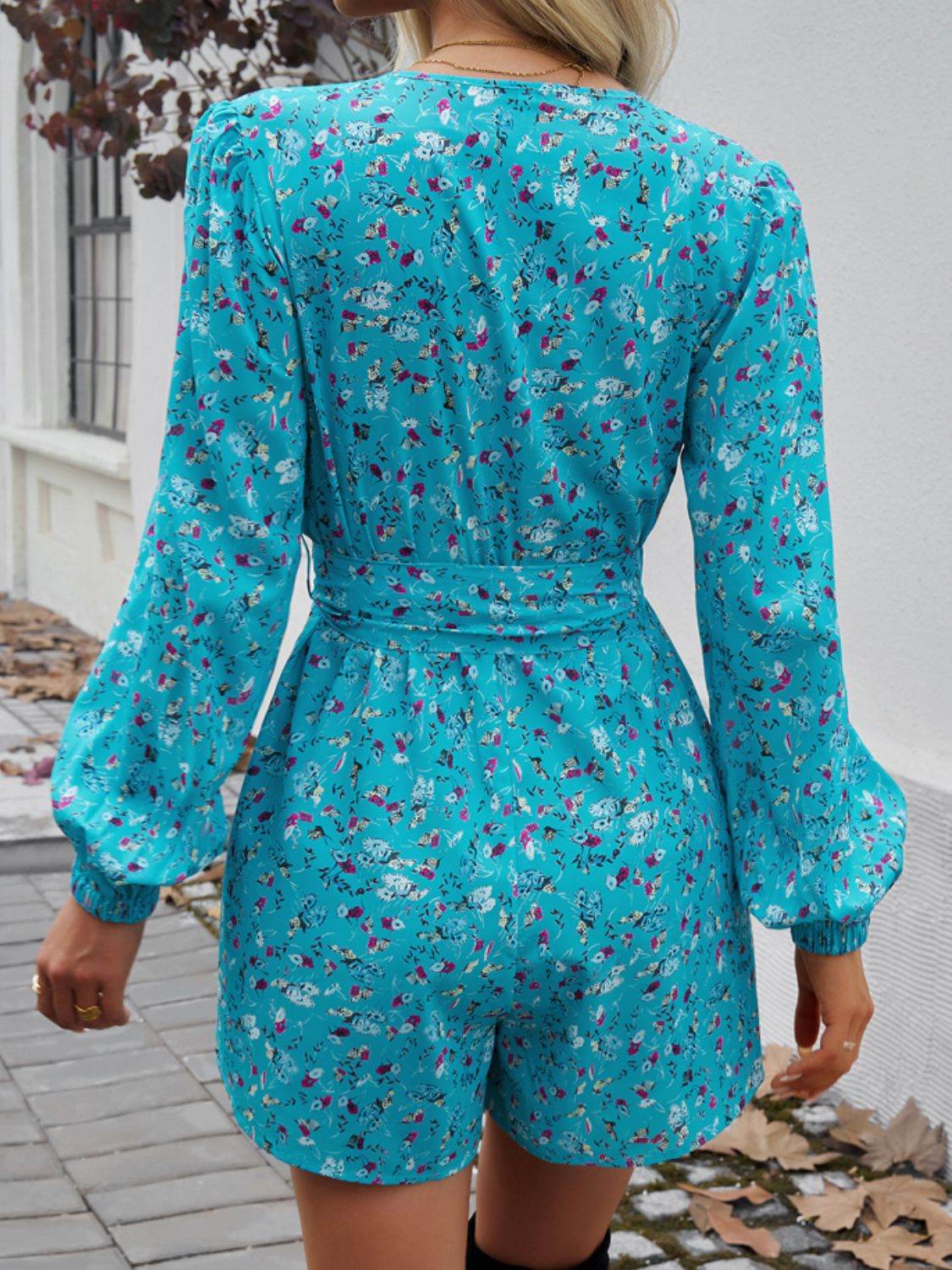 Devine Tied Surplice Long Sleeve Romper - Selvanelle