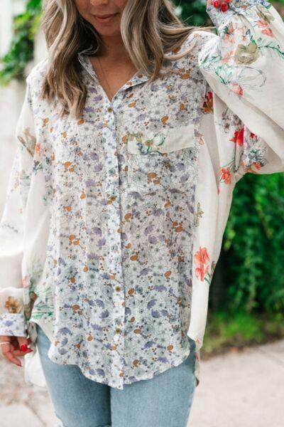 Floral Collared Neck Long Sleeve Shirt for Women Fashion - Selvanelle