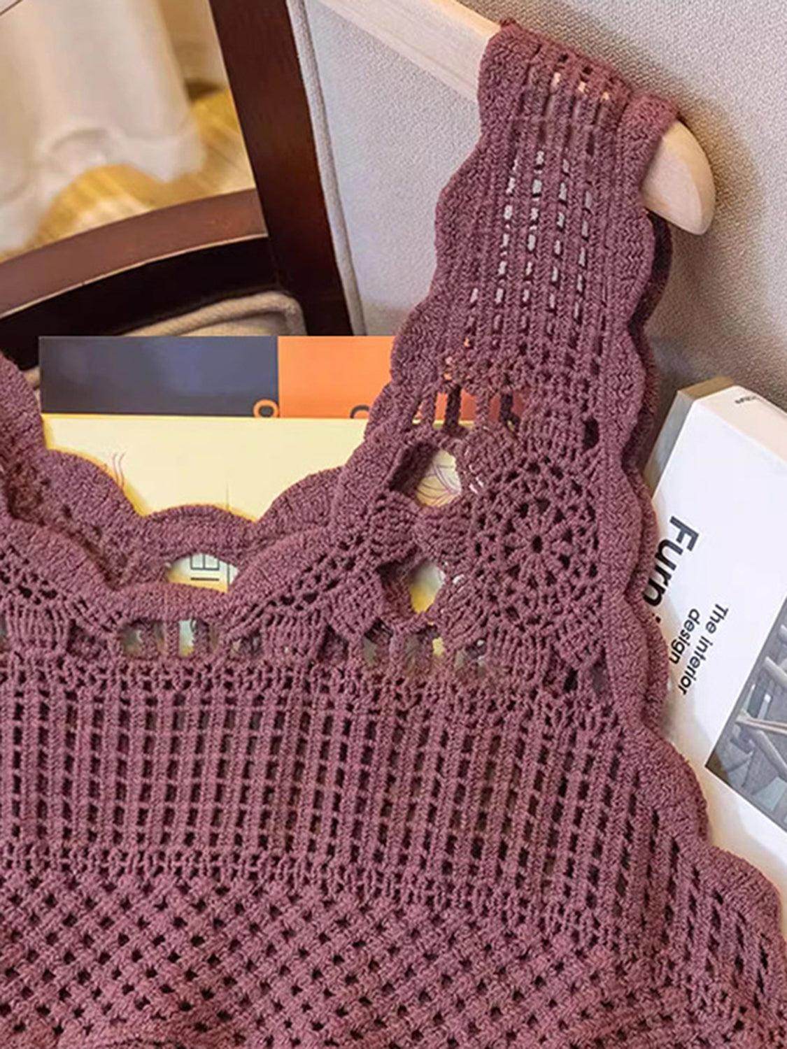 Openwork Scoop Neck Tank for Women in Sheer Cotton Style - Selvanelle