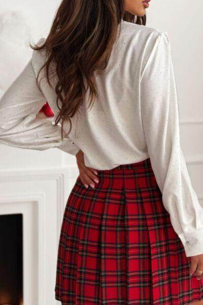 Button Down Rhinestone Decor Long Sleeve Shirt for Women - Selvanelle