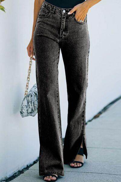 Stylish Side Slit Jeans with Pockets for Trendy Look - Selvanelle