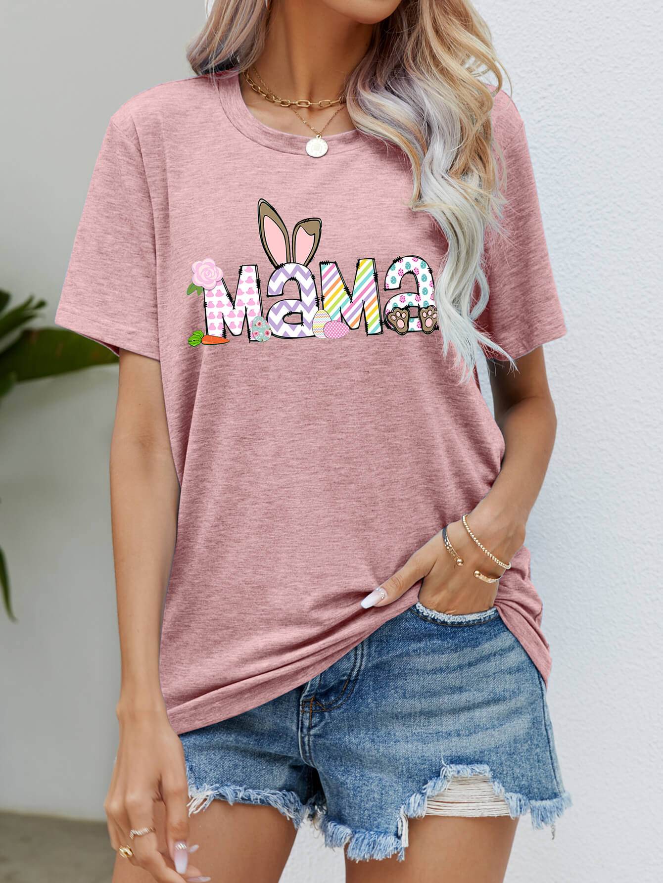 Easter MAMA Graphic Round Neck T-Shirt - Selvanelle