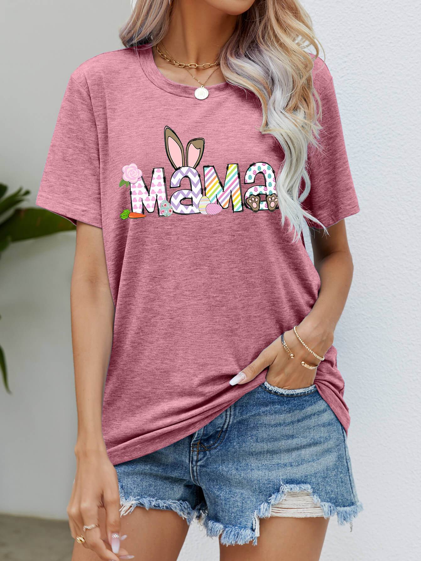 Easter MAMA Graphic Round Neck T-Shirt - Selvanelle