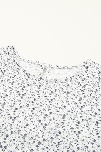 Printed Round Neck Flounce Sleeve Blouse for Women - Selvanelle