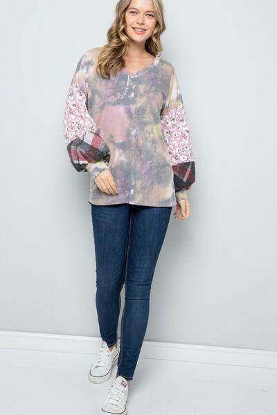 Celeste Tie-Dye V-Neck Printed Sleeve Blouse for Women - Selvanelle