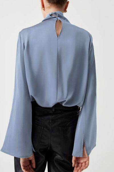 Cutout Turtleneck Long Sleeve Blouse for Stylish Outfits - Selvanelle