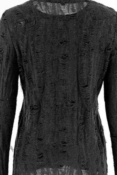 Distressed Round Neck Long Sleeve Blouse for Women Stylish - Selvanelle
