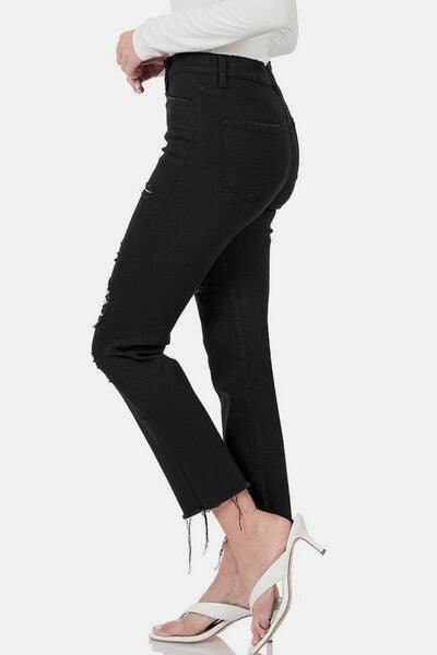 Zenana Distressed Raw Hem Cropped Jeans for Women - Selvanelle