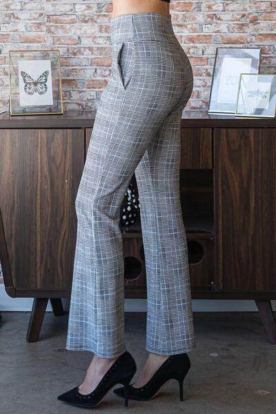 Heimish Full Size Plaid Flare Pants With Wide Waist Band Plus Size - Selvanelle