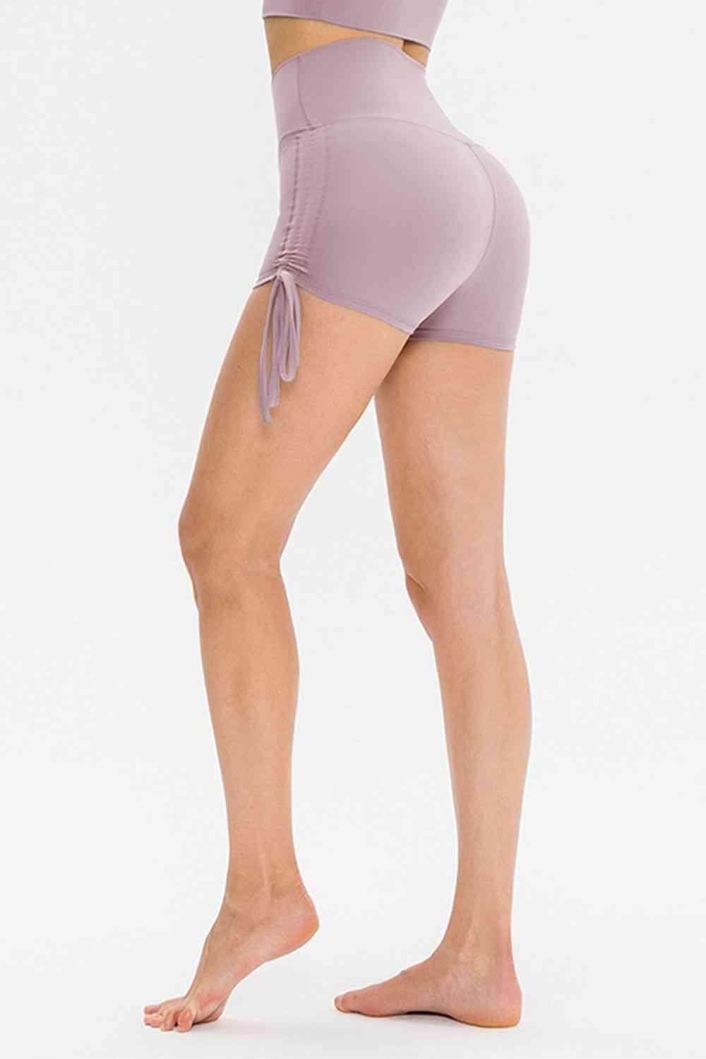 Drawstring Wide Waistband Side Tie Sports Shorts for Women - Selvanelle