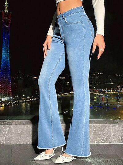 Raw Hem Bootcut Jeans with Pockets for Women Fashion - Selvanelle