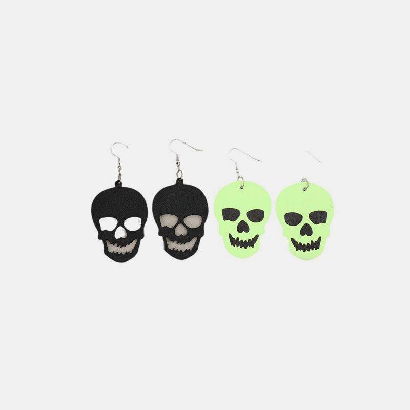 2 Piece PU Leather Skull Dangle Earrings for Women - Selvanelle