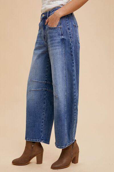 Annie Wear Mid Rise Barrel Leg Jeans with Pockets for Women - Selvanelle
