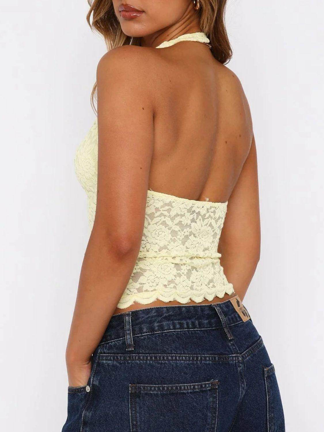 Lace Backless Halter Neck Cami for Women - Trendy Style - Selvanelle
