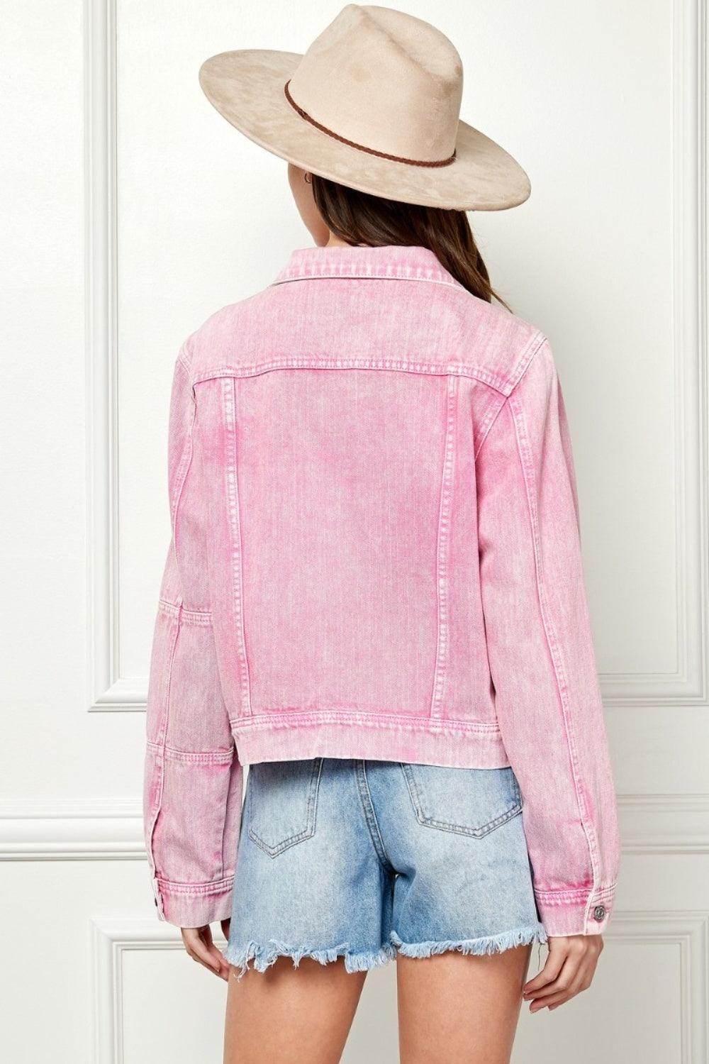 Veveret Button Up Cropped Denim Jacket for Stylish Outfits - Selvanelle