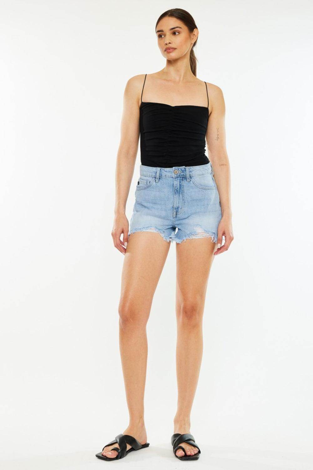 Kancan Raw Hem Distressed High Waist Denim Shorts Women - Selvanelle