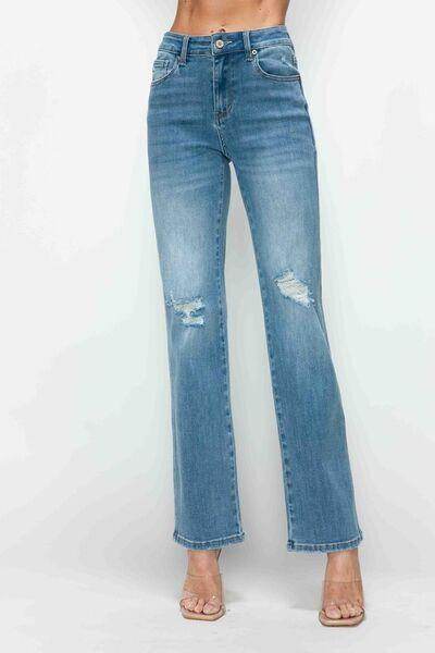 Bytos Full Size Distressed High Rise Straight Jeans For Women - Selvanelle