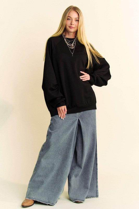 Davi & Dani Round Neck Raglan Sleeve Sweatshirt for Women - Selvanelle