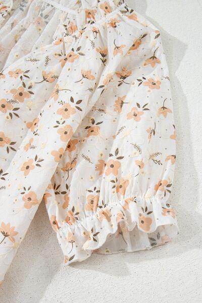 Frill Printed Notched Short Sleeve Blouse for Women - Selvanelle