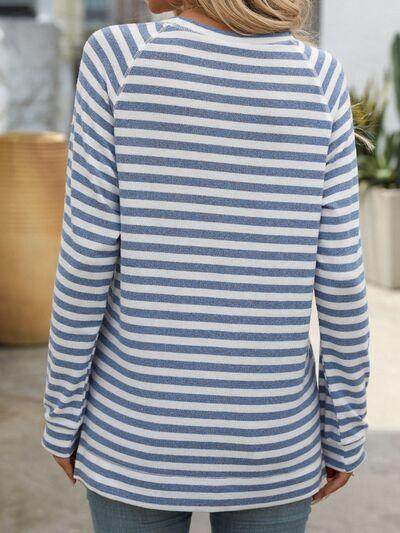 Mandy Striped Round Neck Long Sleeve T-Shirt for Women - Selvanelle