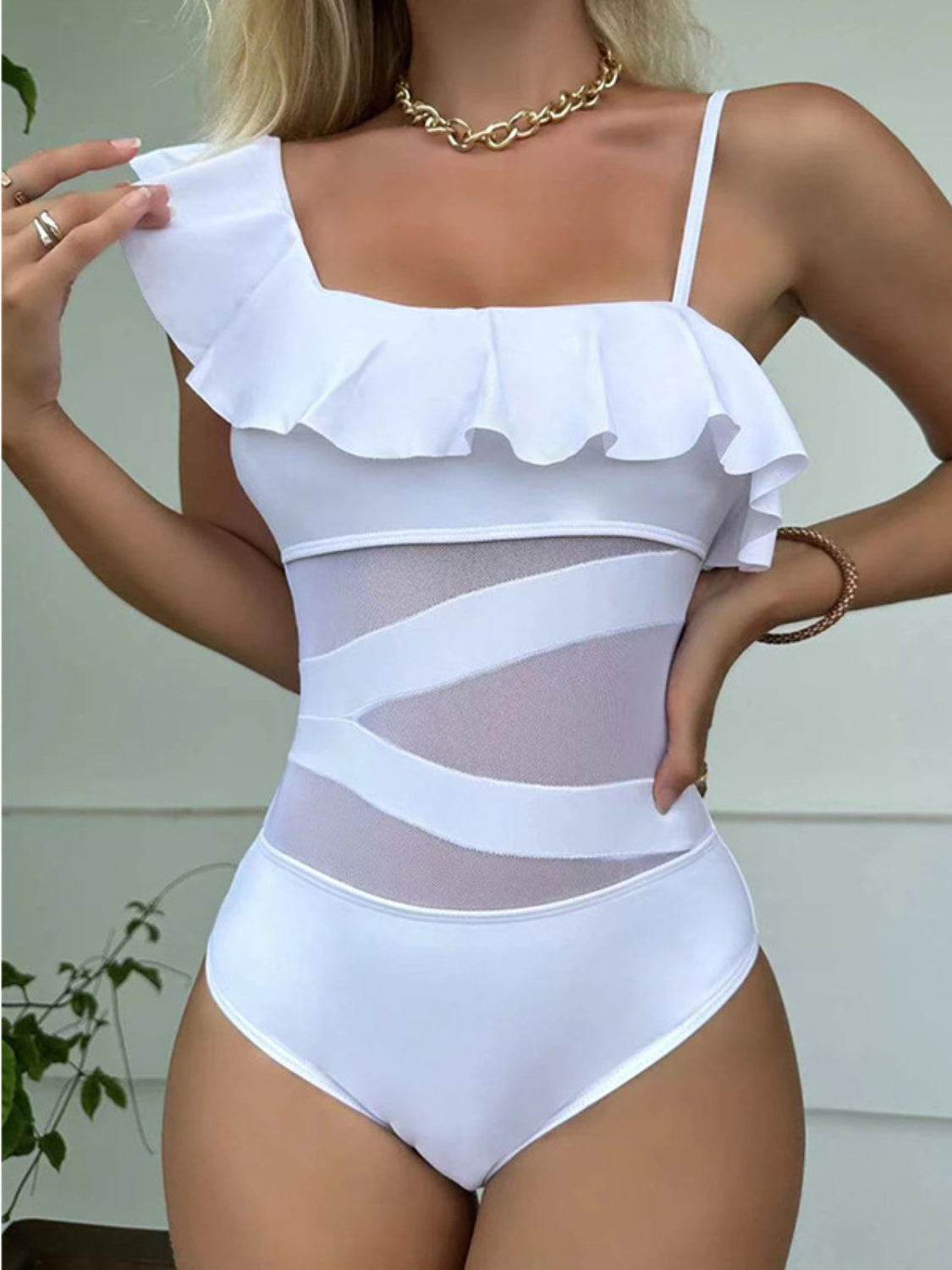 Asymmetrical Ruffled One-Piece Swimwear - Selvanelle