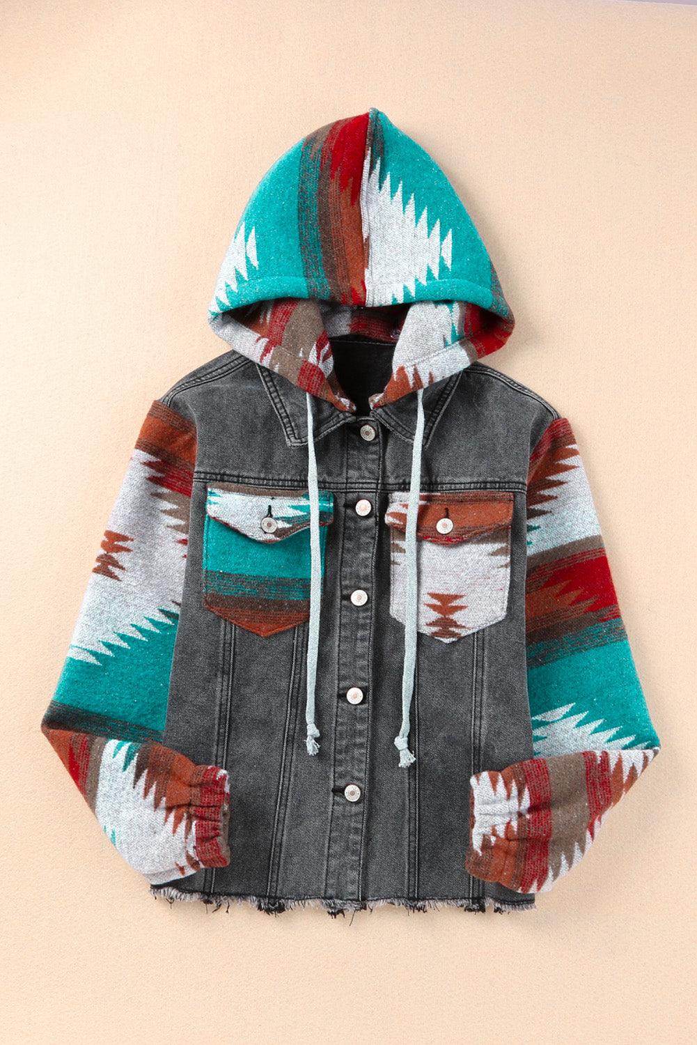 Drawstring Hooded Pocketed Denim Jacket for Women - Selvanelle