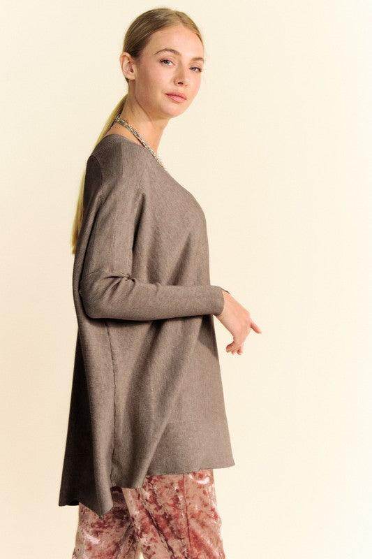 Davi & Dani Round Neck Dropped Shoulder Knit Top Women - Selvanelle