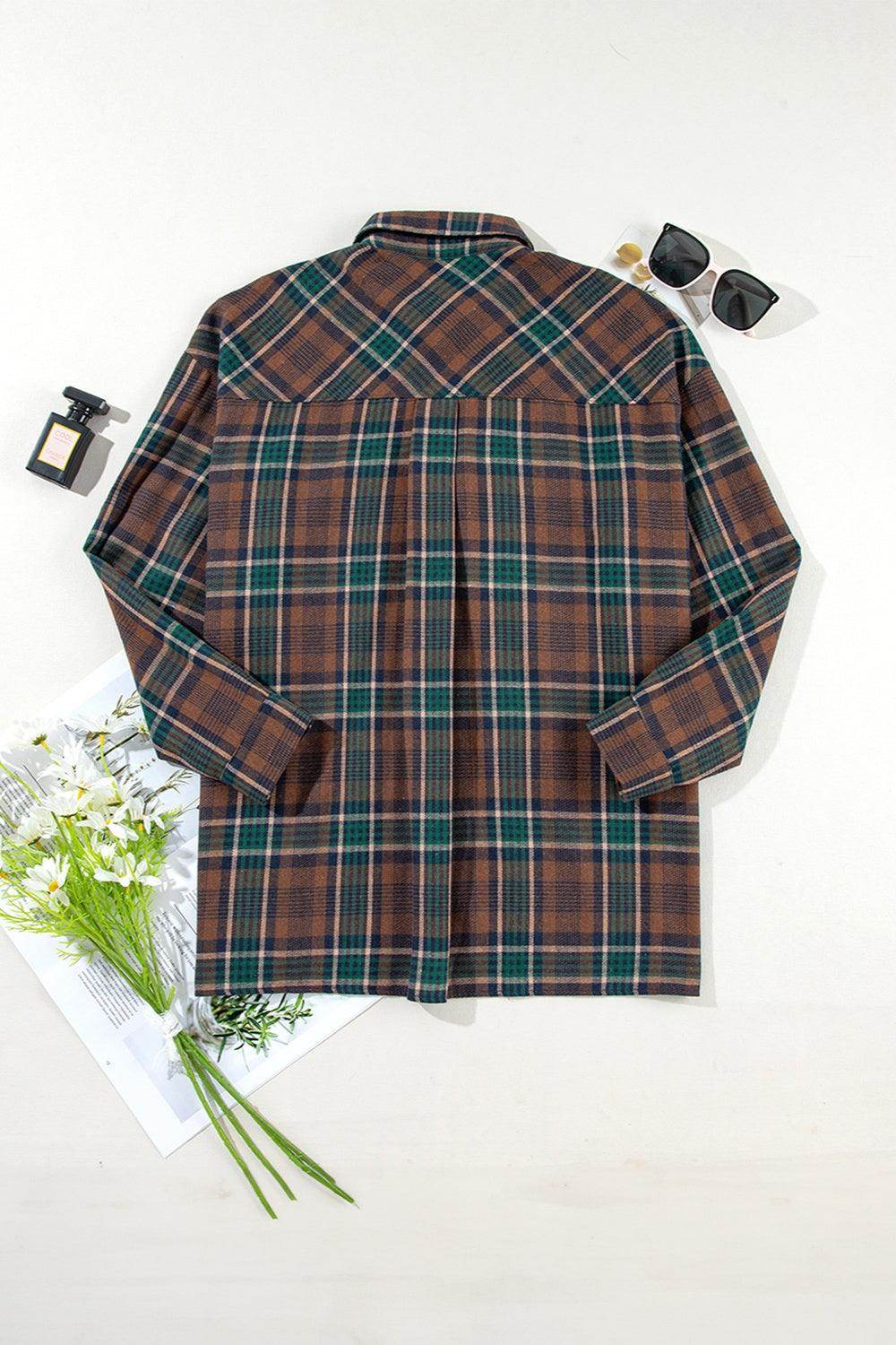 Plaid Button Up Long Sleeve Jacket for Women Stylish Fit - Selvanelle