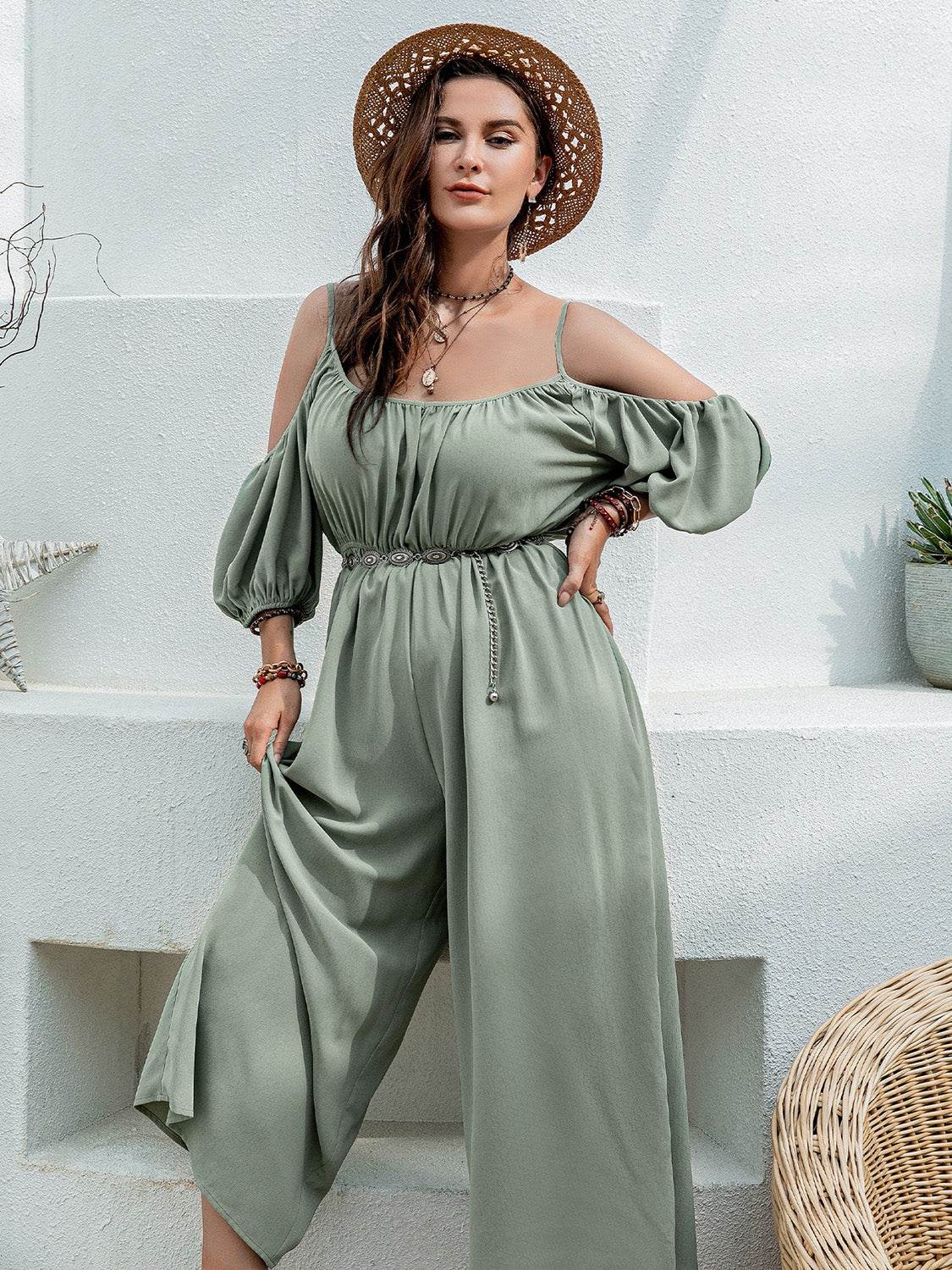 Spaghetti Strap Wide Leg Jumpsuit - Selvanelle