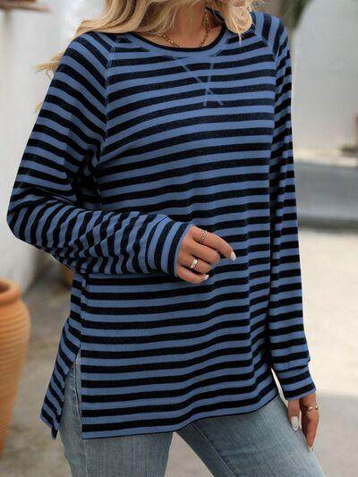Mandy Striped Round Neck Long Sleeve T-Shirt for Women - Selvanelle