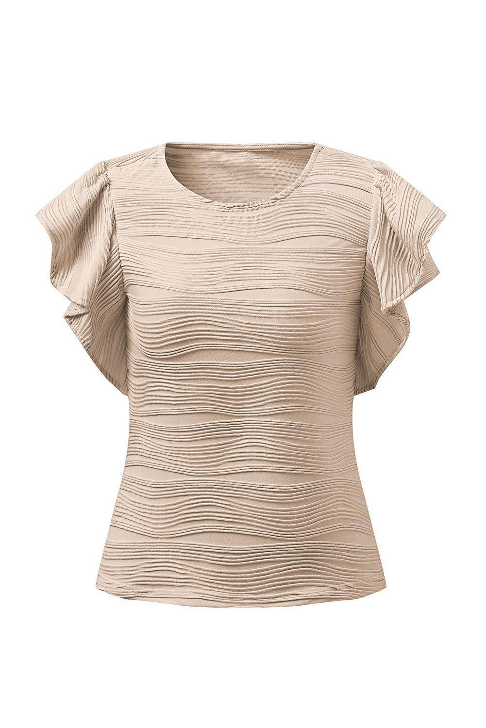 Textured Round Neck Cap Sleeve Top for Casual Style - Selvanelle