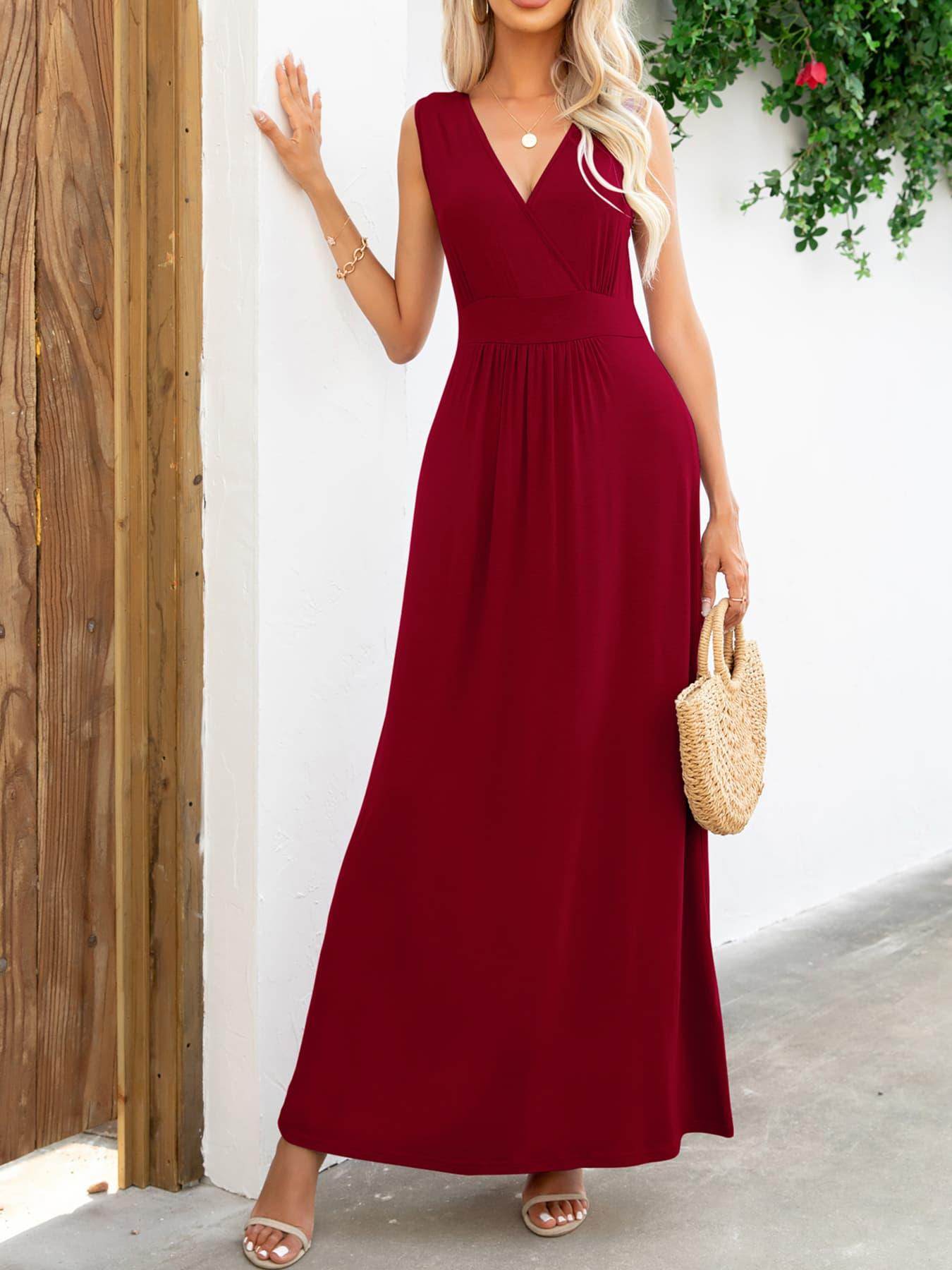 Surplice Neck Sleeveless Maxi Dress for Women Casual Style - Selvanelle