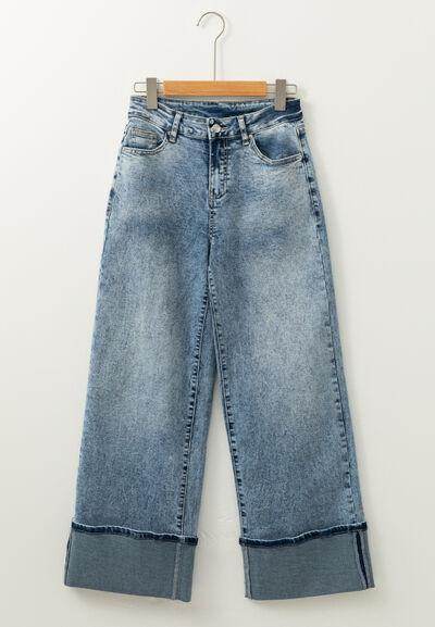 Washed Wide Leg Jeans with Pockets for Trendy Comfort - Selvanelle