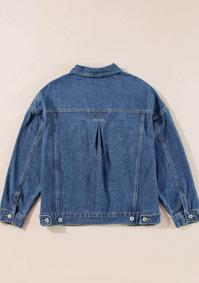 Stylish Pocketed Button Up Denim Jacket for Women - Selvanelle