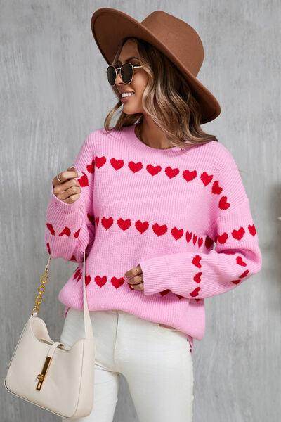 Angel Wings Heart Round Neck Long Sleeve Sweater for Women - Selvanelle