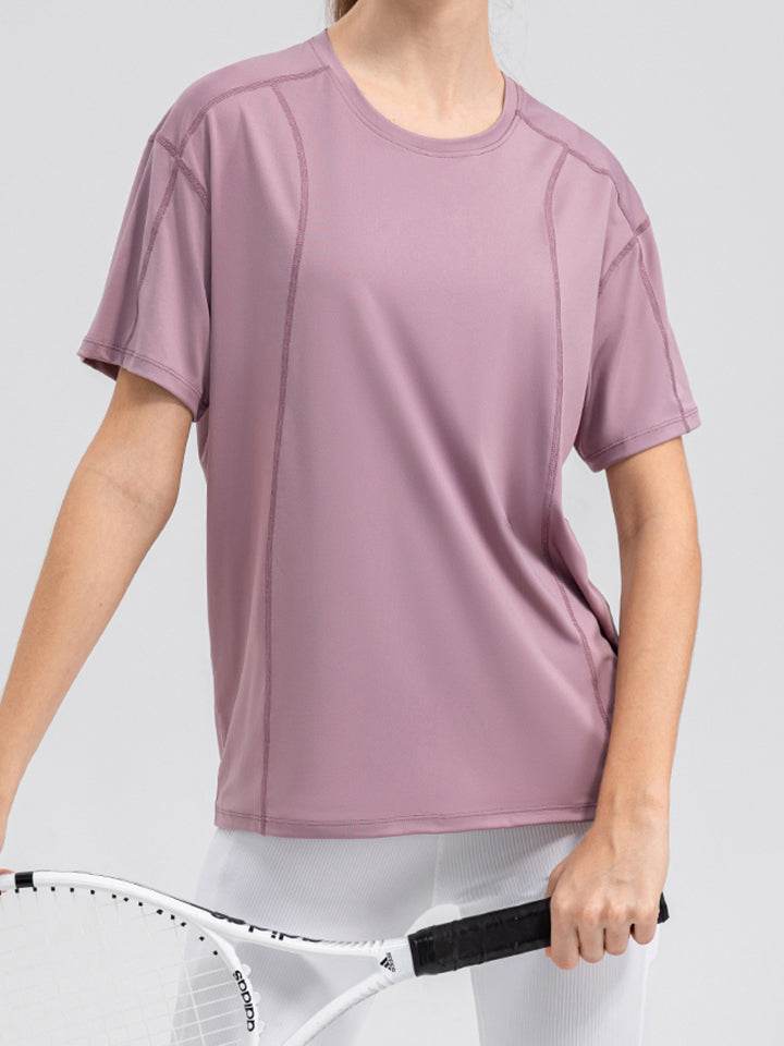 Round Neck Short Sleeve Active Top - Selvanelle