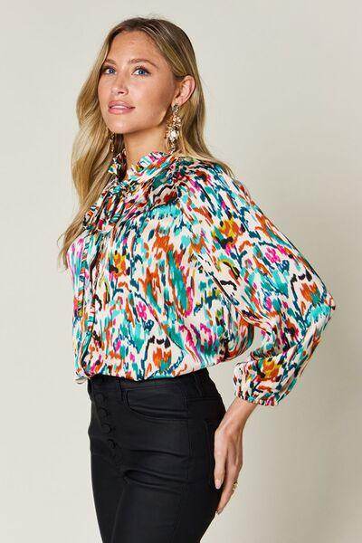 Double Take Full Size Printed Button Up Long Sleeve Shirt - Selvanelle