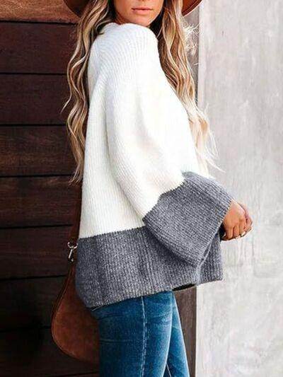 Contrast Round Neck Long Sleeve Sweater for Women Stylish - Selvanelle