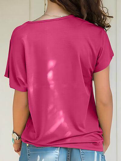 Asymmetrical Neck Short Sleeve T-Shirt for Women Fashion - Selvanelle