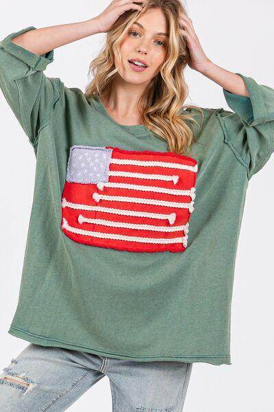 SAGE + FIG Full Size American Flag Patch Drop Shoulder T-Shirt - Selvanelle