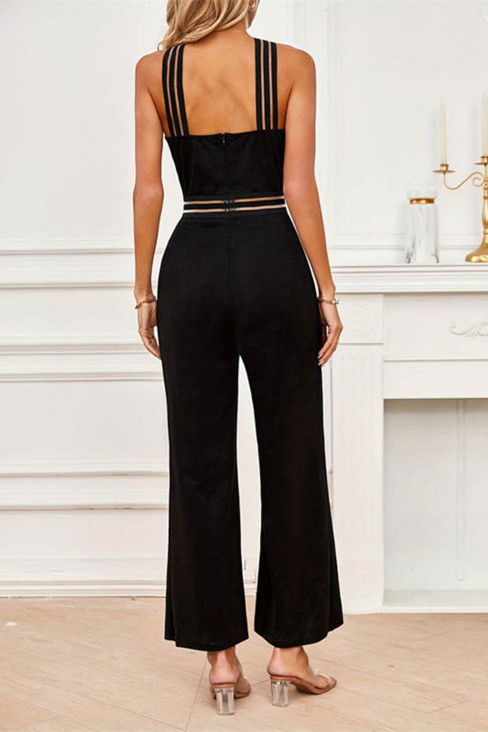 Crisscross Cutout Sleeveless Wide Leg Jumpsuit - Selvanelle