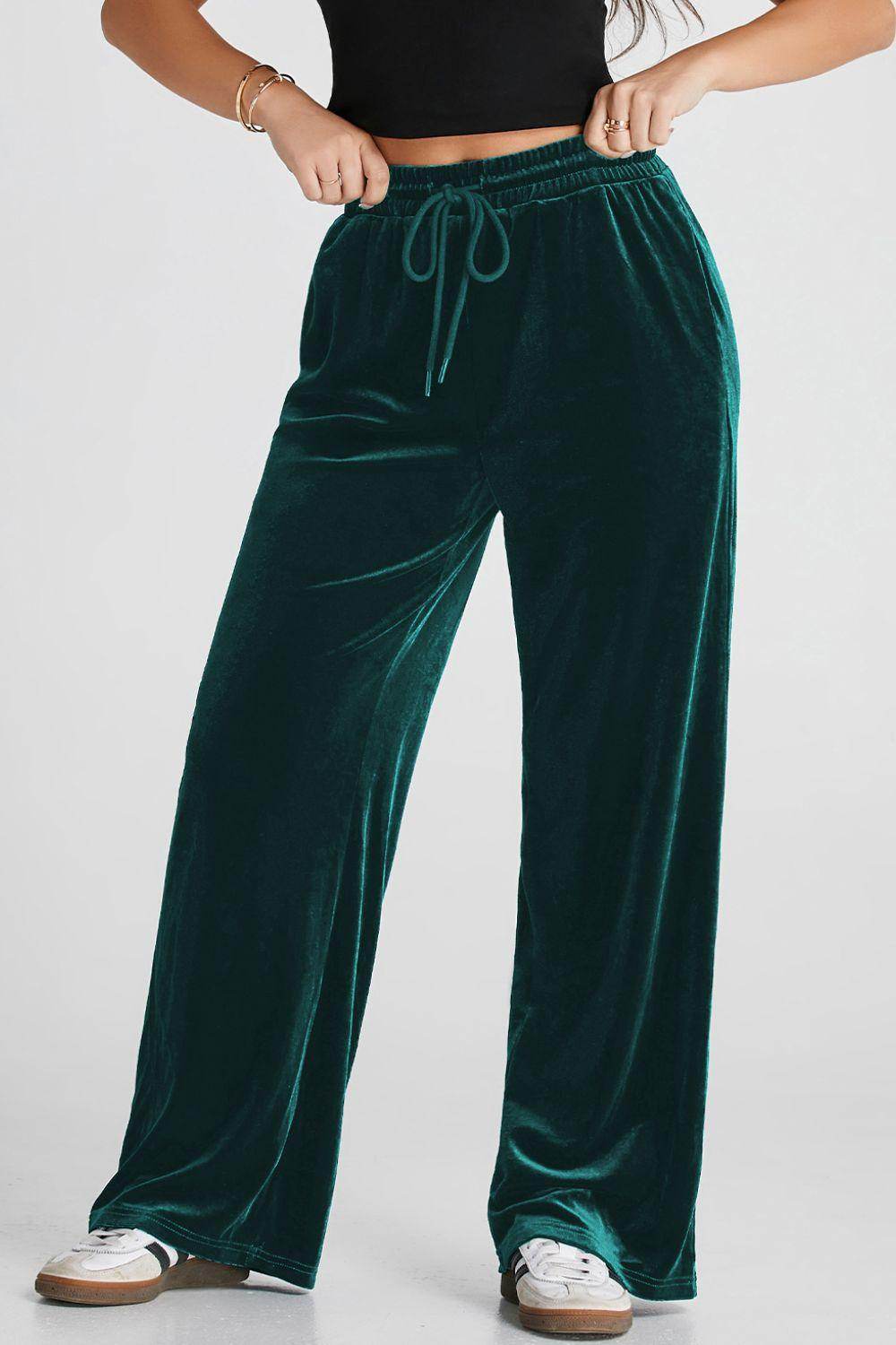 Drawstring Waist Wide Leg Active Pants for Women Comfort - Selvanelle