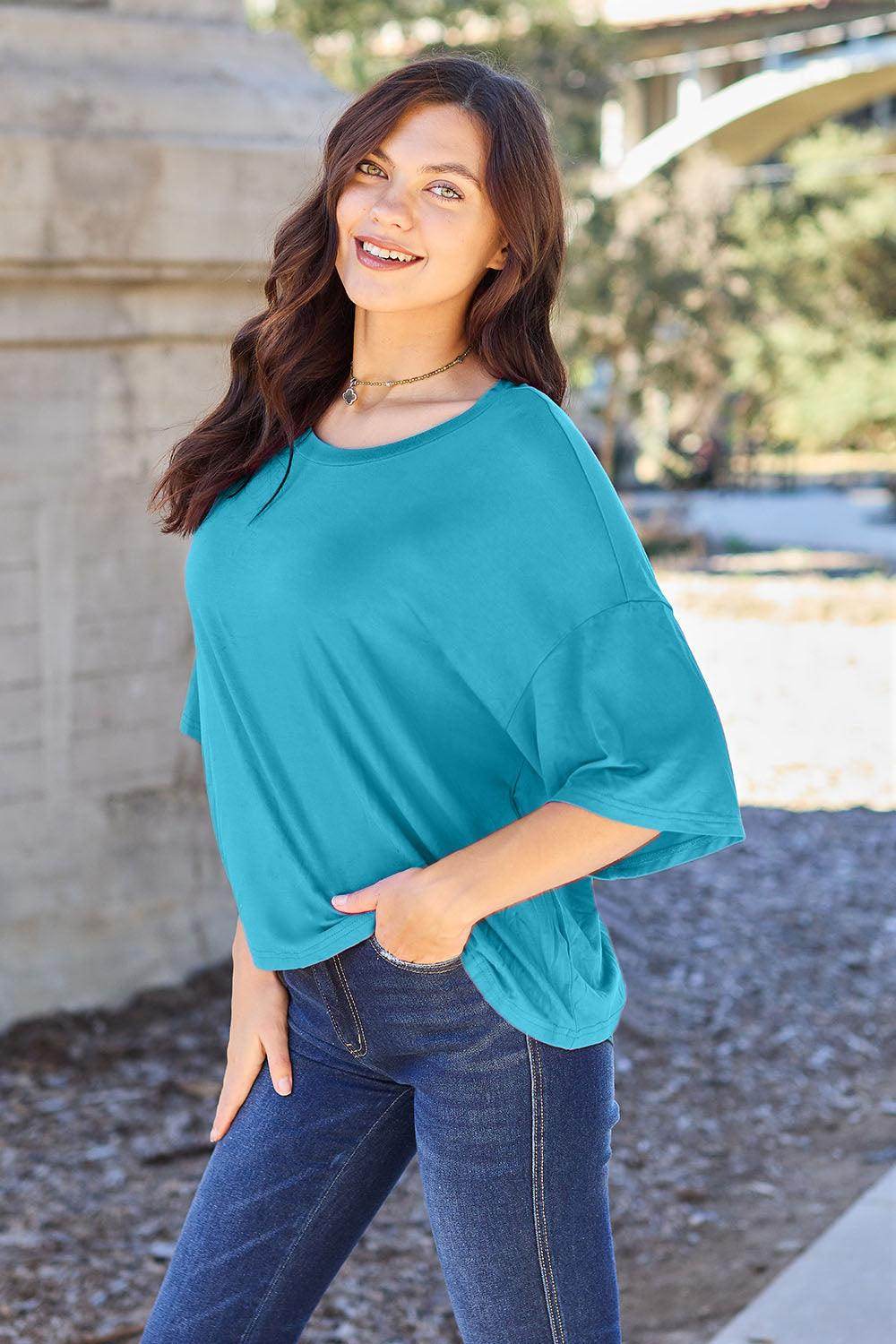 Basic Bae Full Size Round Neck Drop Shoulder T-Shirt for All - Selvanelle