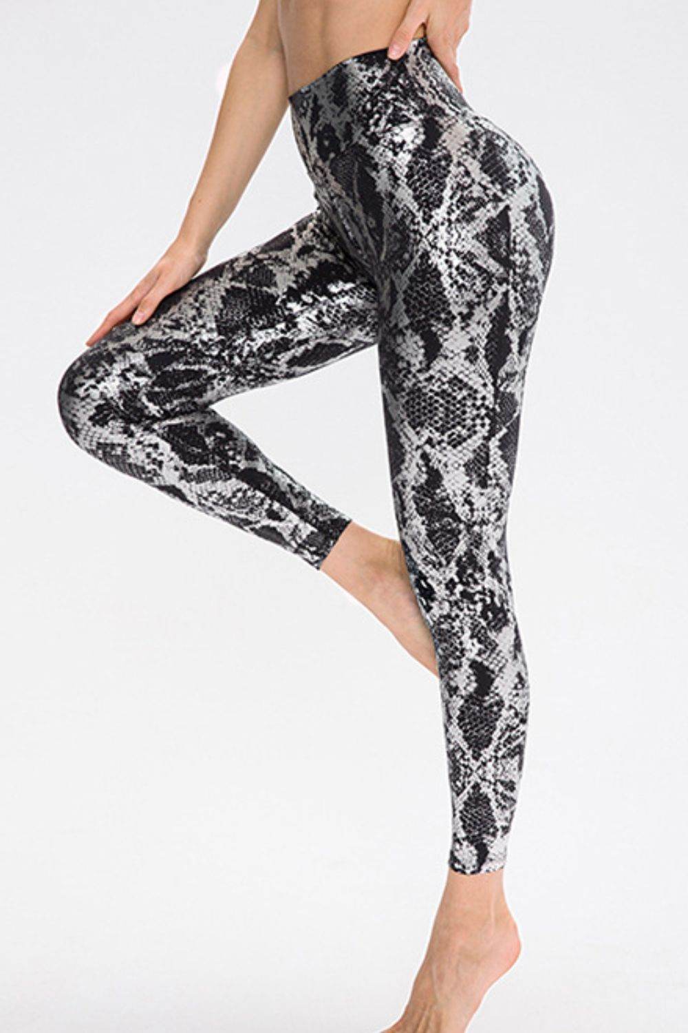 Animal Print Slim Fit Wide Waistband Long Sports Pants - Selvanelle