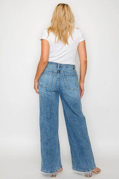 Bytos Full Size High Rise Wide Leg Jeans With Pockets - Selvanelle