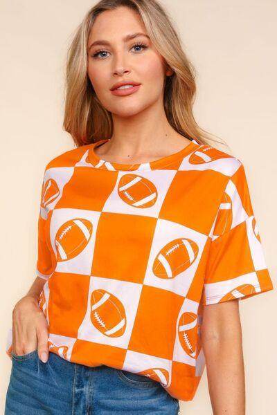 Haptics Football Checkered Print Short Sleeve T-Shirt for Fans - Selvanelle