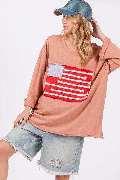 SAGE + FIG Full Size American Flag Patch T-Shirt for Women - Selvanelle