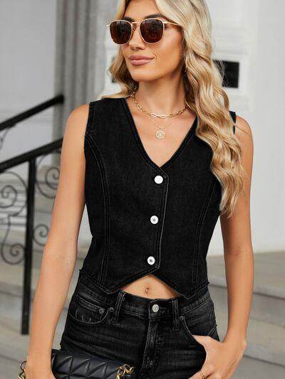V-Neck Button Down Denim Vest for Stylish Layering - Selvanelle