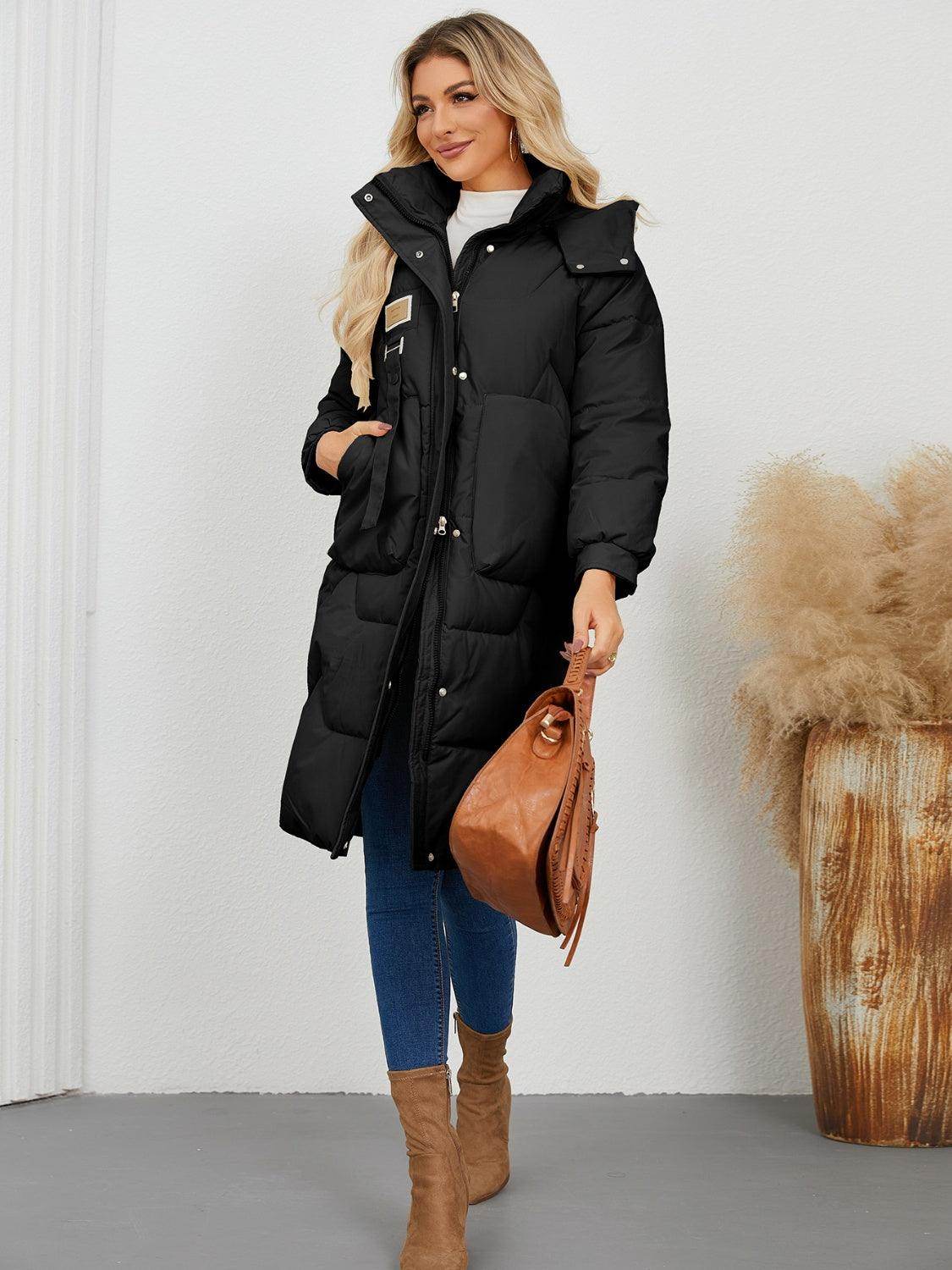 Long Sleeve Longline Hooded Winter Coat for Women - Selvanelle